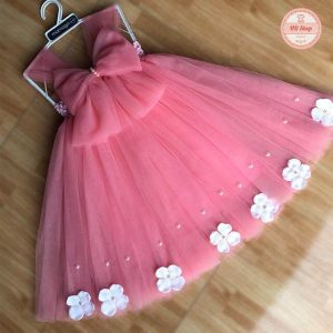 Váy tutu hồng cam nơ cho bé gái