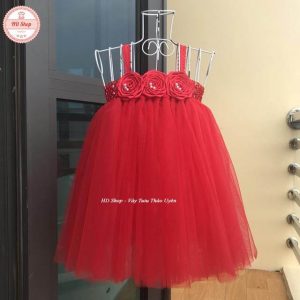 Váy tutu đỏ hoa cuốn đỏ cho bé gái 0 đến 6 tuổi