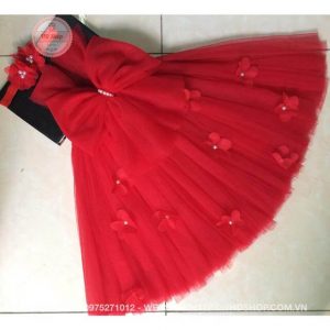 Váy tutu đỏ nơ hoa dải cho bé gái 0 đến 6 tuổi