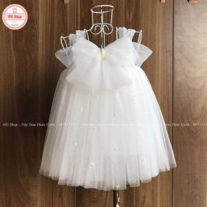 Váy tutu trắng nơ đính đá cho bé gái