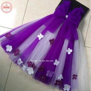 Đầm tutu tím pha trắng nơ tím cho bé gái 0 đến 6 tuổi