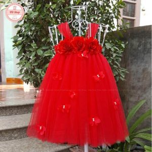 Váy tutu đỏ hoa hồng bướm cho bé gái