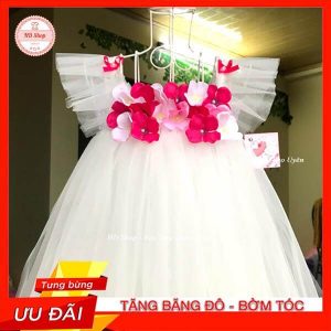 Váy bé gái trắng canh tiên nhiều hoa