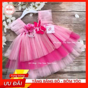 Đầm Bé Gái 3 Tầng Hồng Phấn Cho Bé Gái