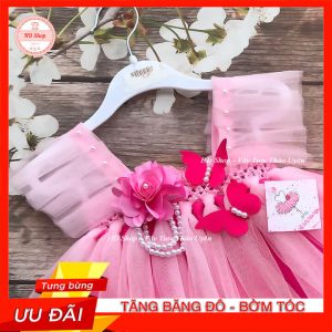 Đầm Bé Gái 3 Tầng Hồng Phấn Cho Bé Gái