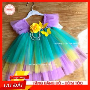Đầm Bé Gái 3 Tầng Tím Cho Bé Gái