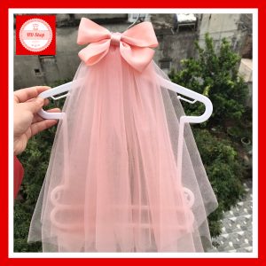 Lúp cô dâu hồng cam cho bé gái – Voan đội đầu tiểu thư mềm mịn