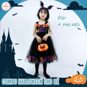Combo Váy Halloween Cam Đen Cho Bé Gái